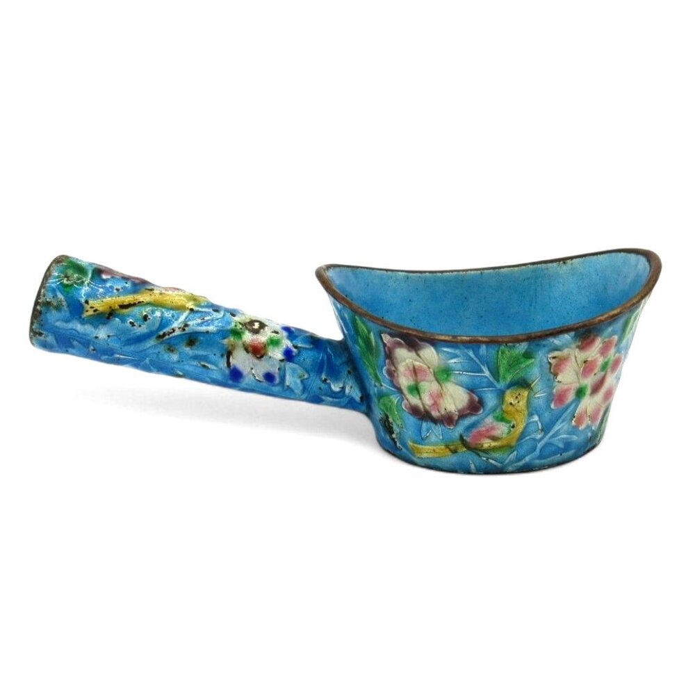 Cloisonne Silk Iron Scoop Floral And Bird Motif Chinese Vintage